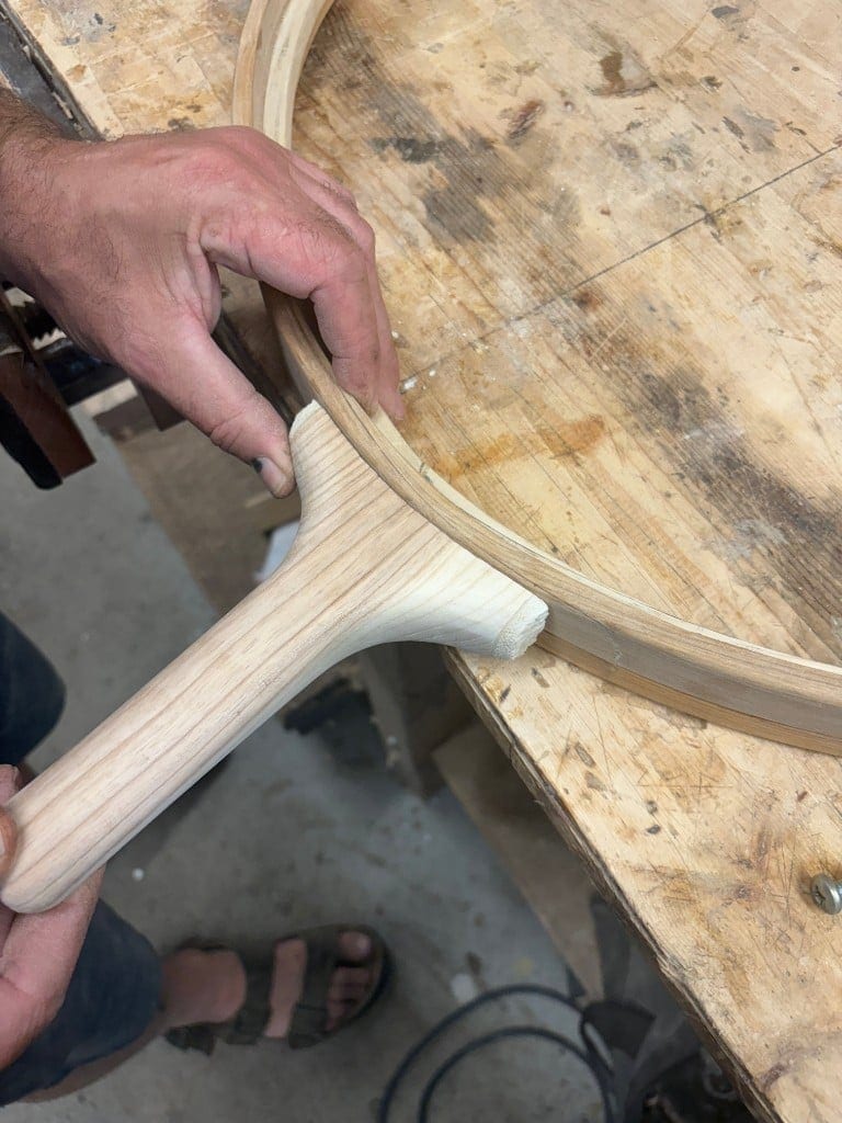 The frame and handle taking shape during construction