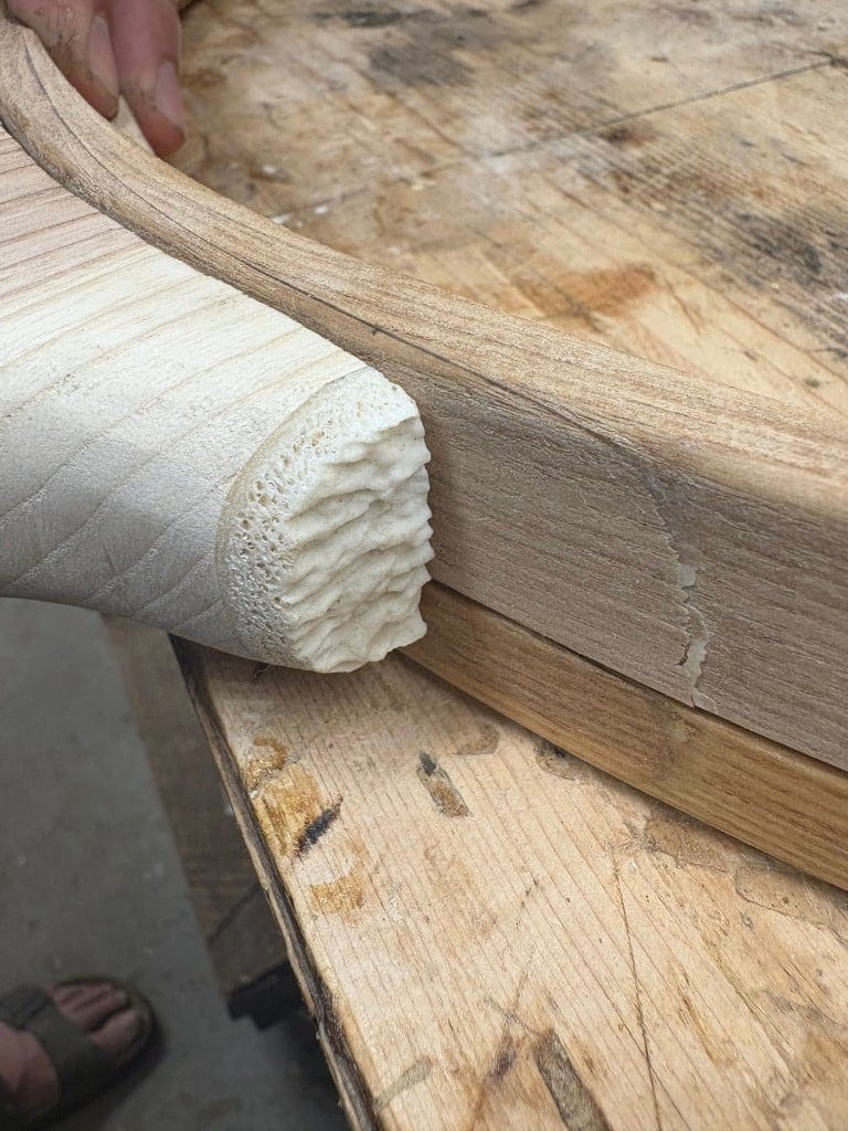 Detail of the handle where it joins the bent frame