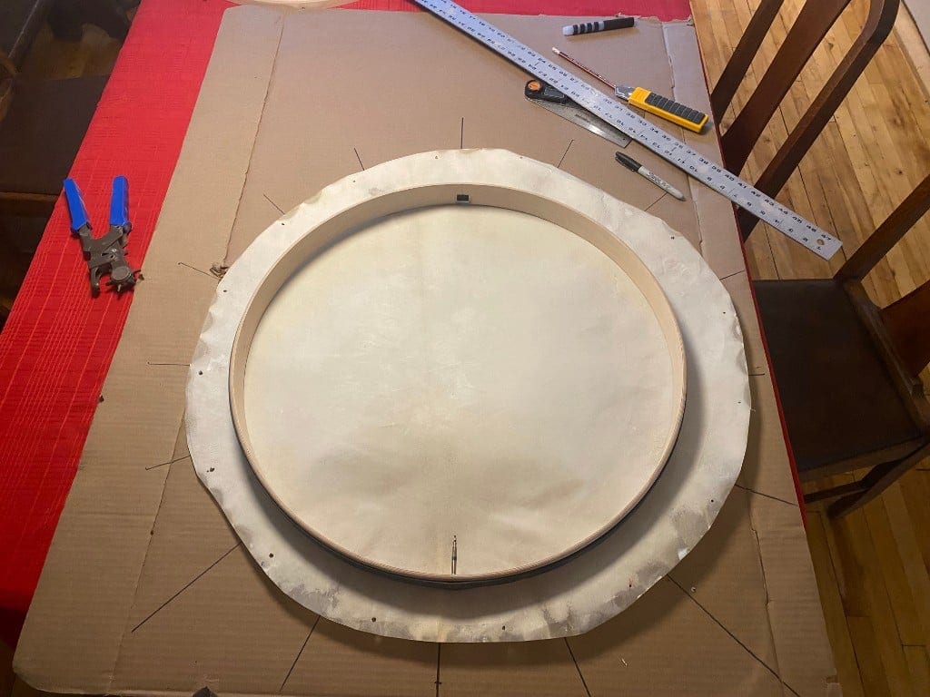 Laying out and marking the drumhead before lacing